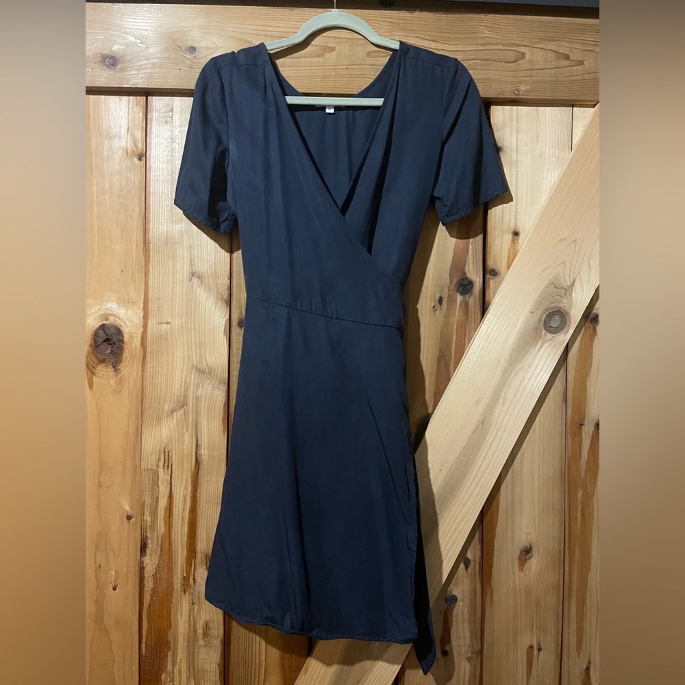 VETTA Blue Wrap Mini Dress V-neck Short Sleeve